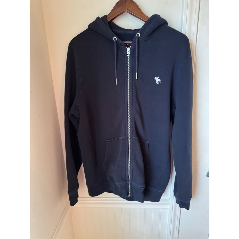 Abercrombie & Fitch Mens Navy Blue Full Zip Soft Fleece Hoodie Logo Large